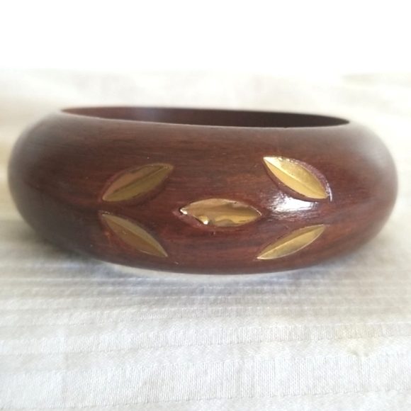 Wood Gold Inlay Diamond Shape Bangle Bracelet - Picture 1 of 4